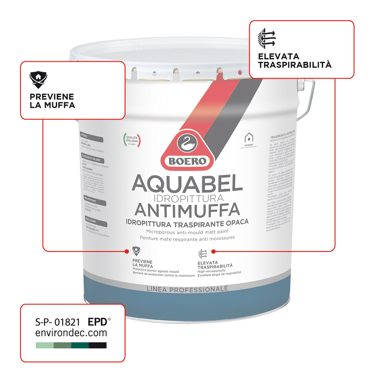 Idropittura traspirante per interni Aquabel base Bc bianco-Boero
