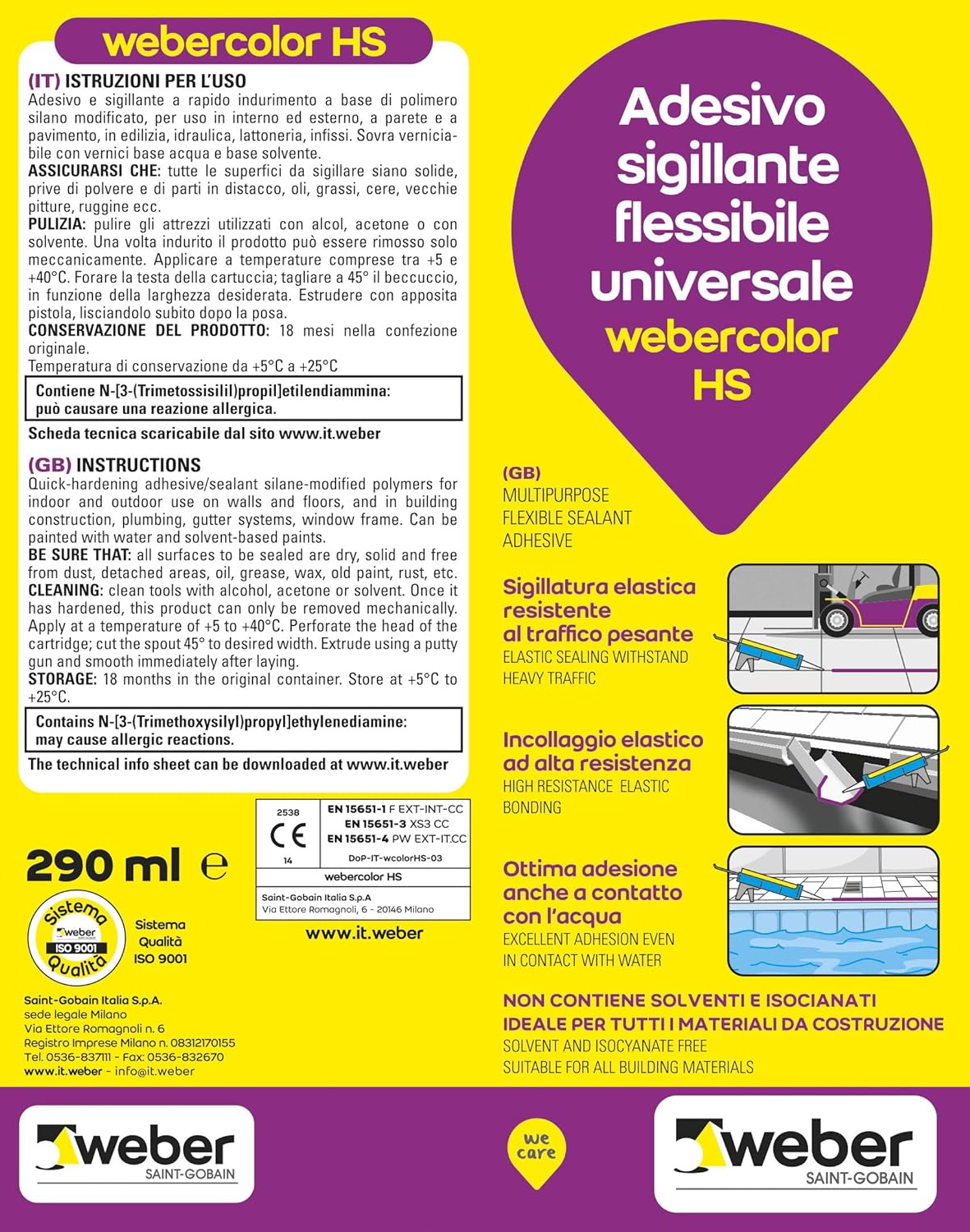 Adesivo sigillante flessibile universale Webercolor hs(12pezzi)