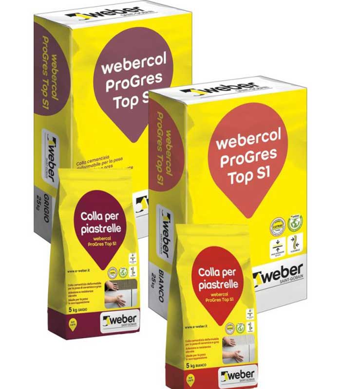Adesivo cementizio a deformabilità migliorata e resistente all'immersione-Webercol progres top s1 25kg