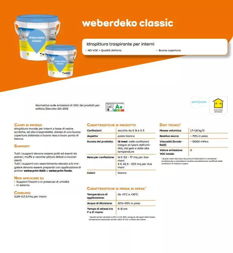 Idropittura traspirante per interni Weberdeko classic