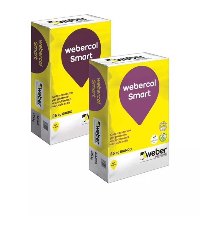 Adesivo cementizio a scivolamento verticale nullo Webercol smart bianco 5kg(4 conf da 5kg)